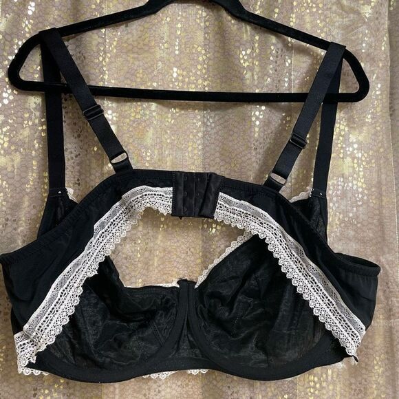 Adore Me Black White Lace Mesh Bra 46DD - Picture 2 of 6